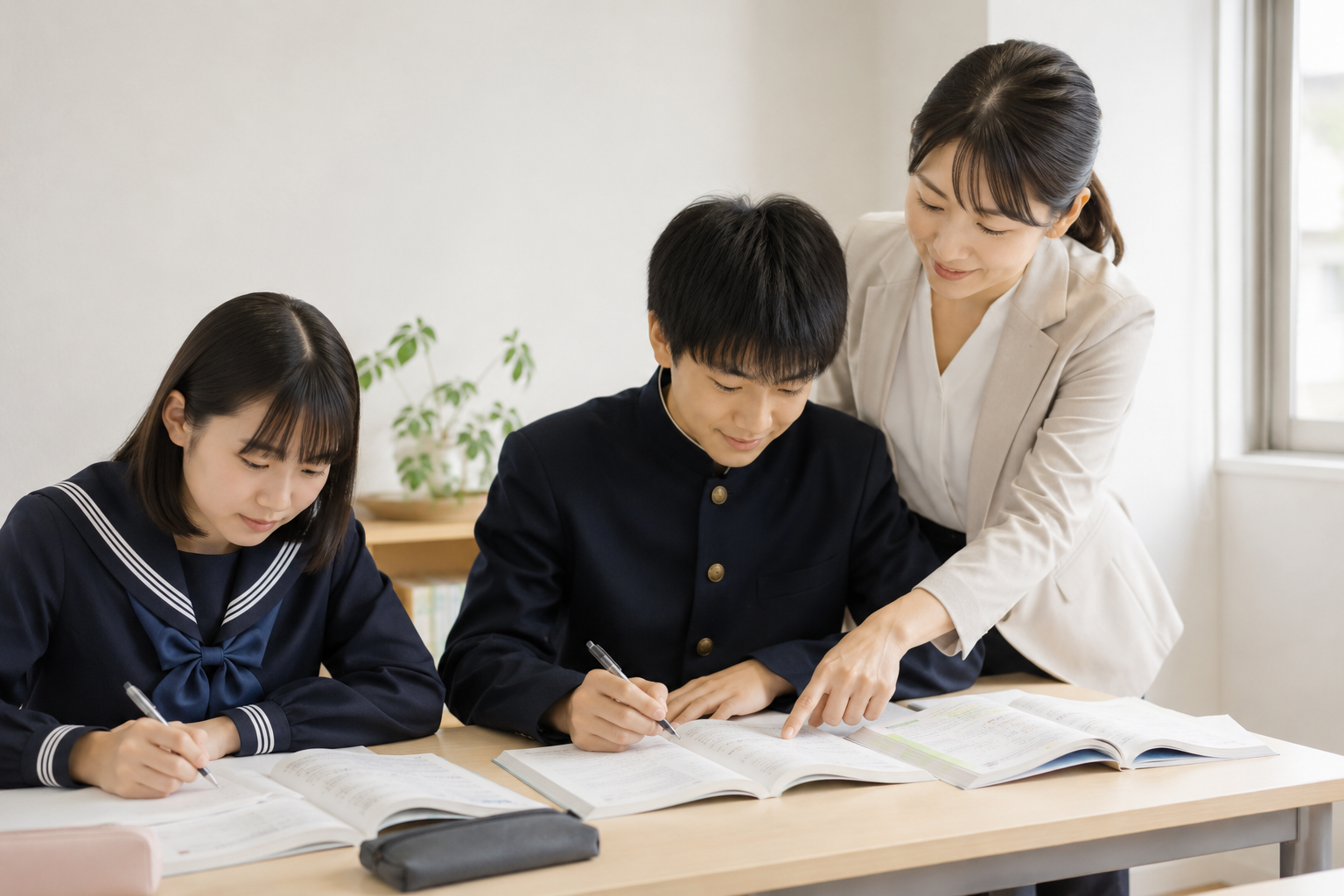 講師に教わる中学生